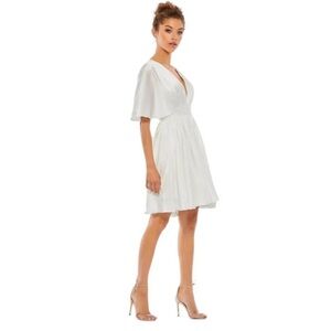 Mac Duggal White V-Neck Mini Dress